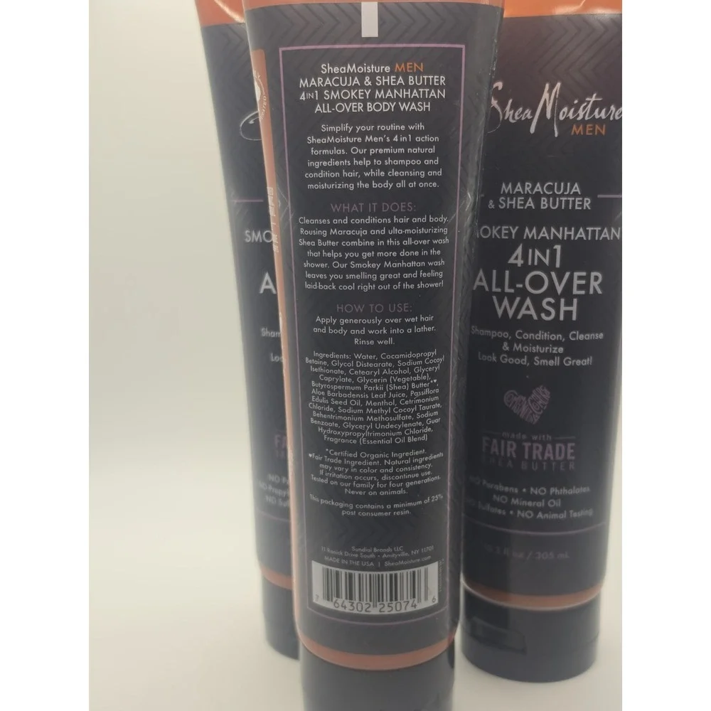 3 Bottles Shea Moisture Men Smokey Manhattan 4 In 1 All-Over Wash 10.3 Oz. Each